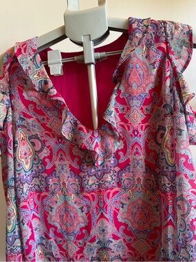 ESQUALO Pink Paisley Ruffle V-Neck Blouse